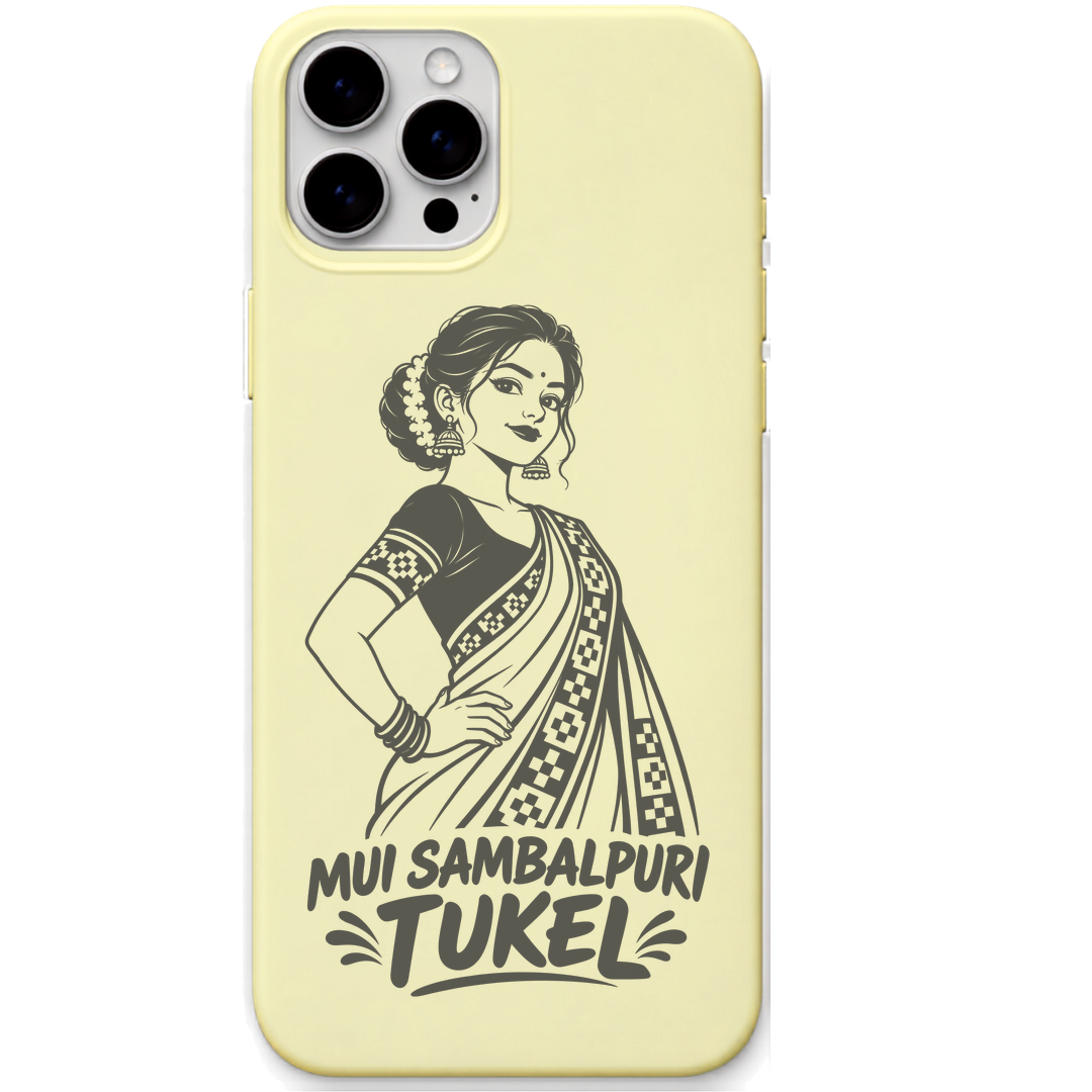 Mui Sambalpuri Tukel engraved pastel silicone phone cover in Lemon Yellow