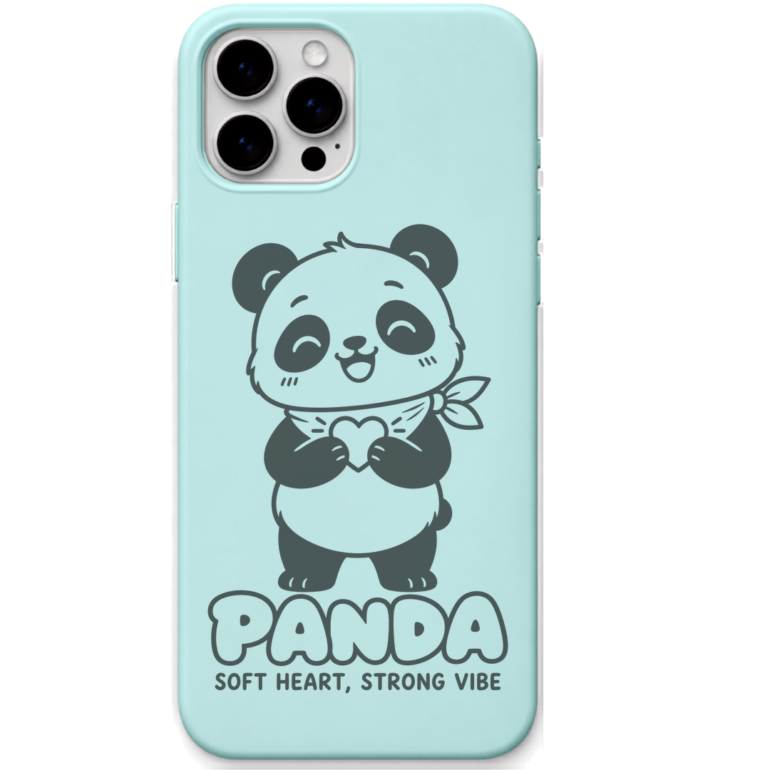 Panda Soft Heart engraved pastel silicone phone cover in Mint Green