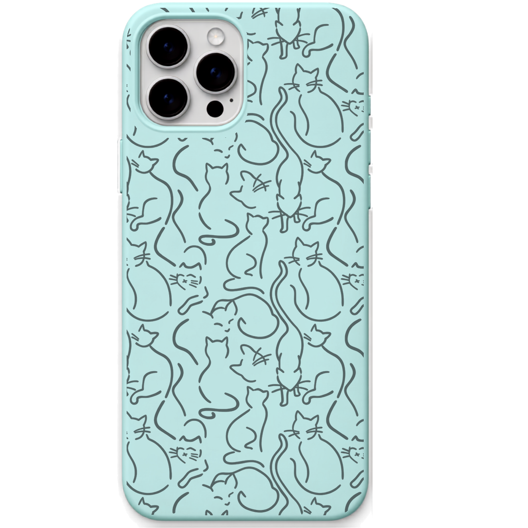 Cat Companions engraved silicone phone cover in Mint Green