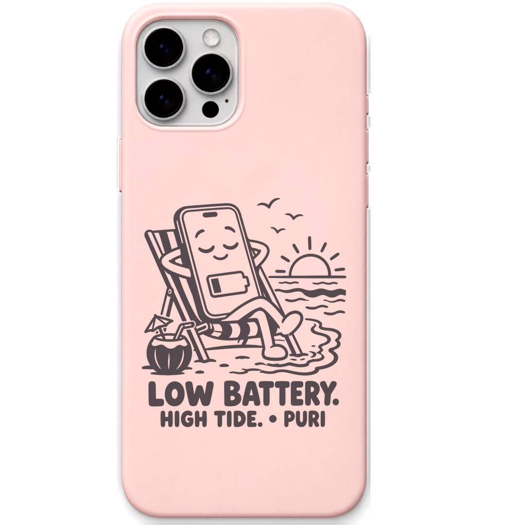 Low Battery High Tide Puri engraved pastel silicone phone cover in Blush Pink