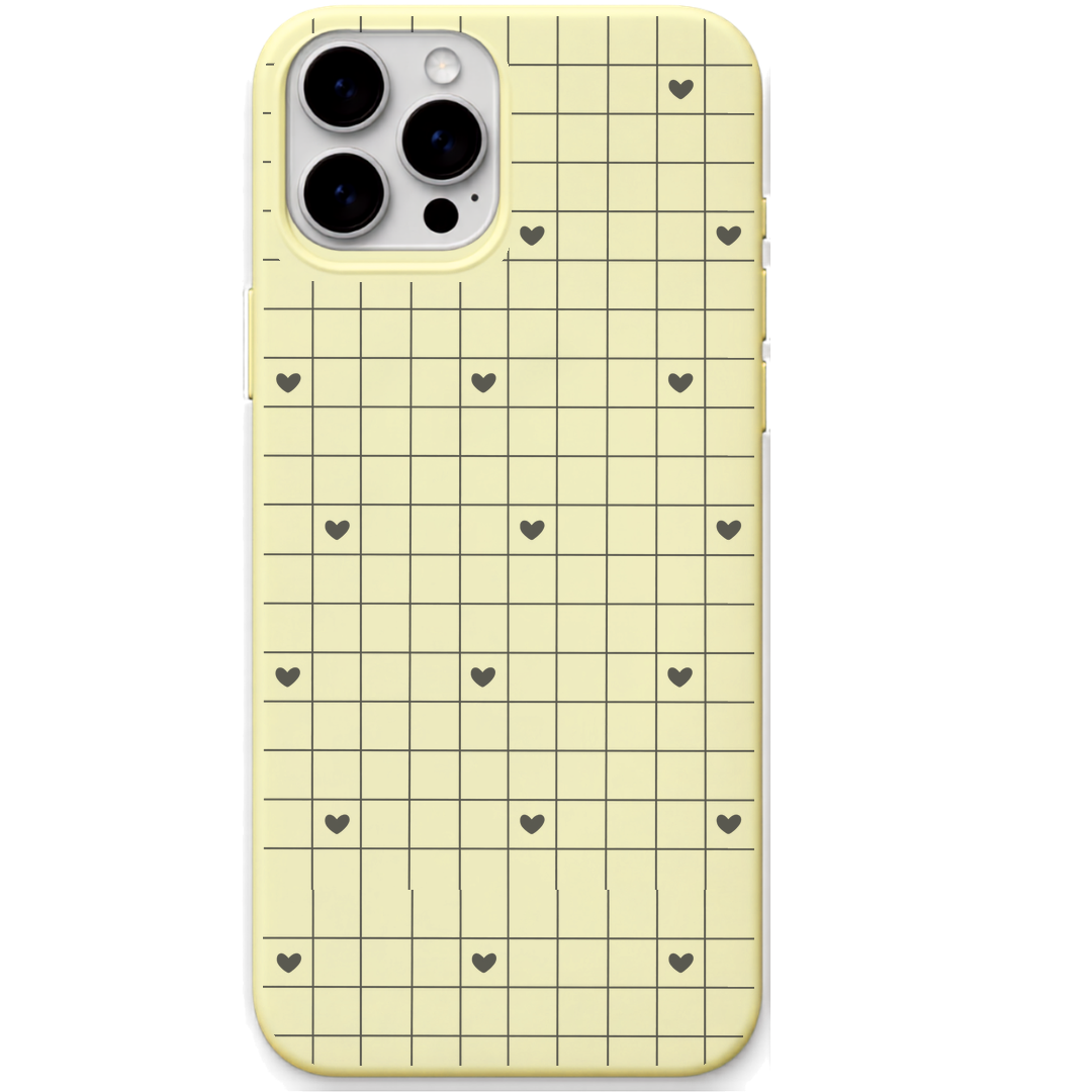 Love Grid engraved silicone phone cover in Lemon Yellow