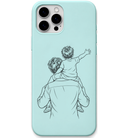 Papa My Highest View dad shoulder ride line art engraved pastel silicone phone cover in Mint Green