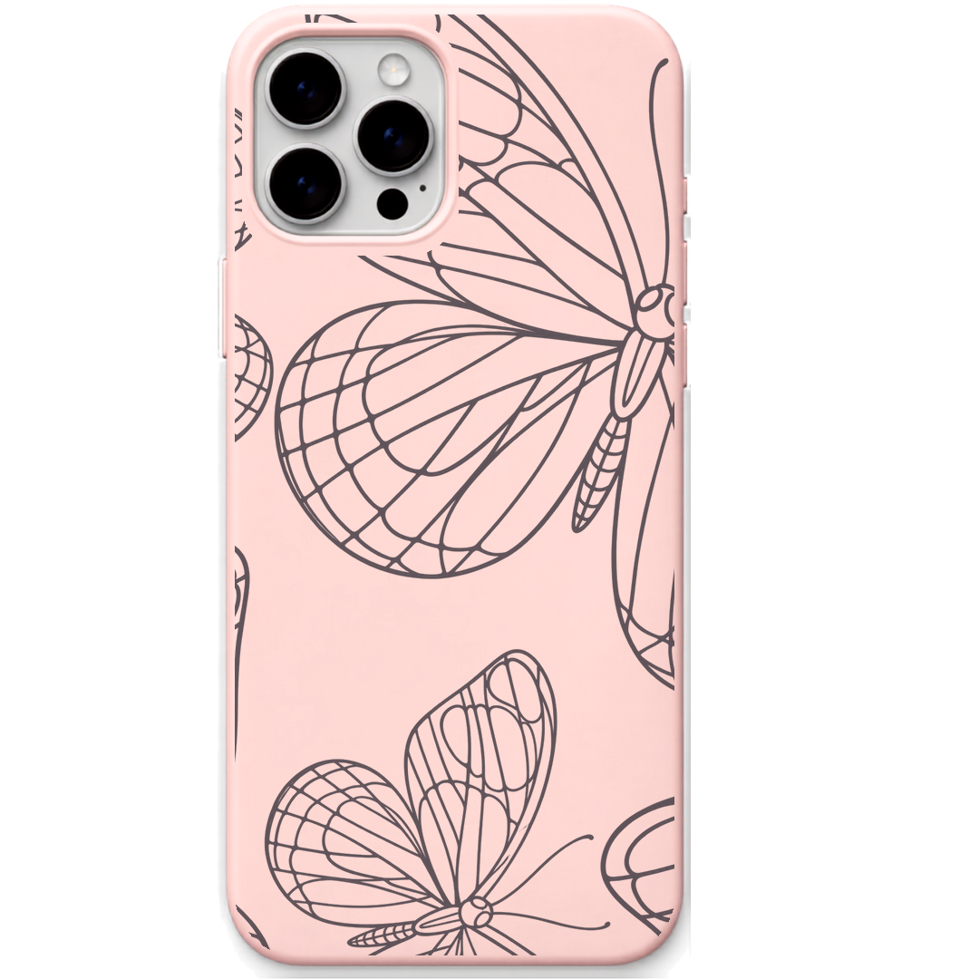 Butterfly Wings engraved silicone phone cover in Blush Pink