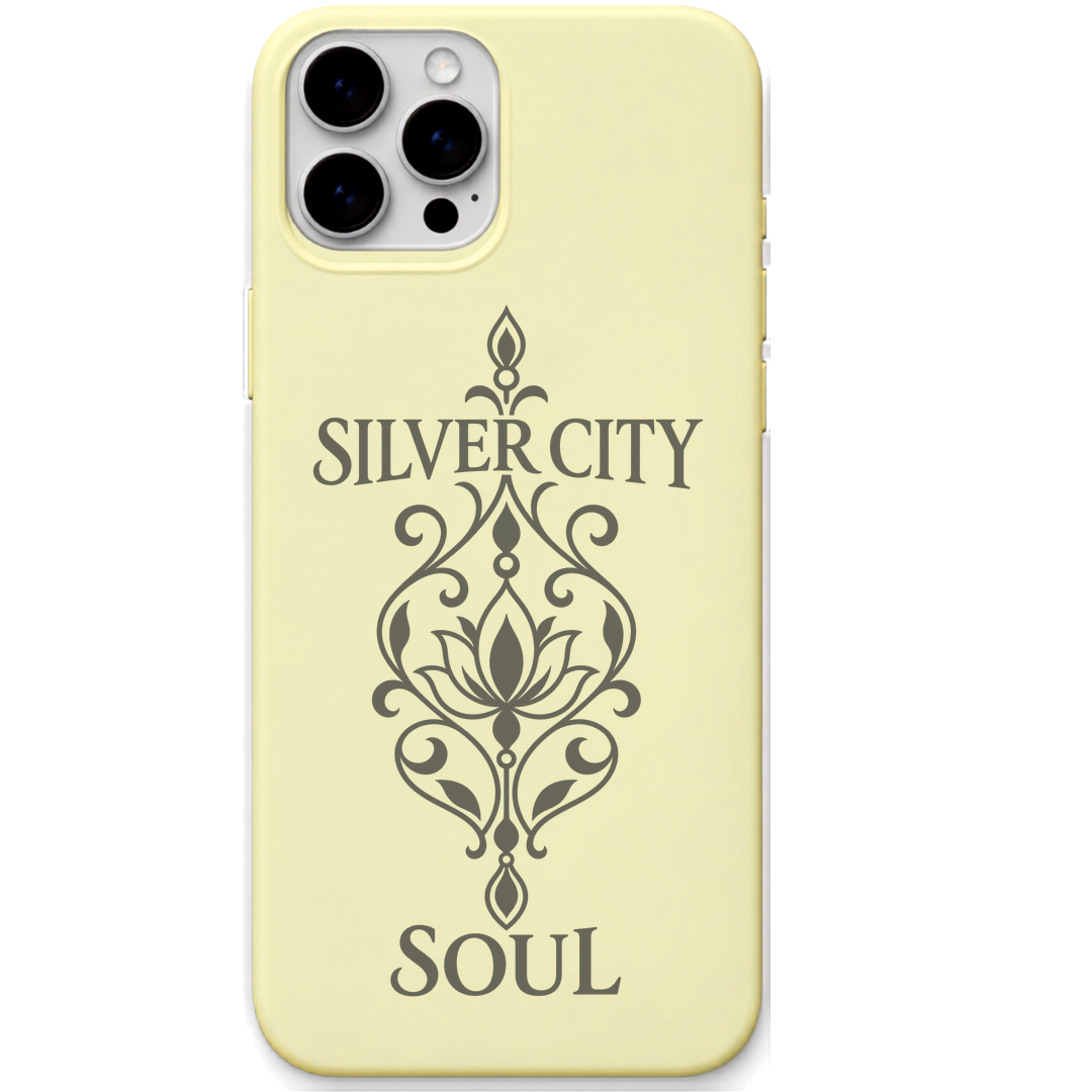 Silver City Soul engraved pastel silicone phone cover in Lemon Yellow