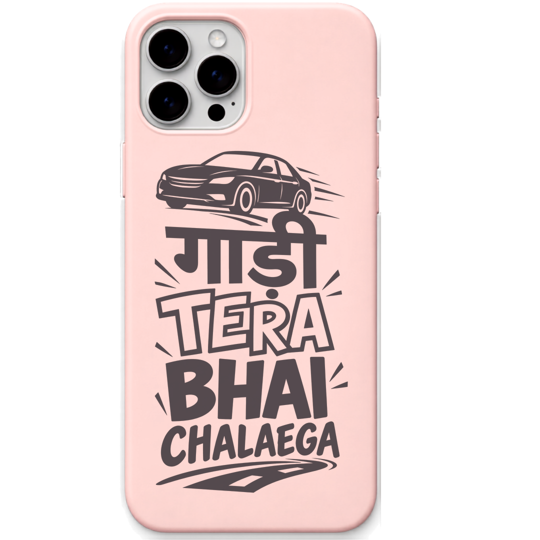 Gaadi Tera Bhai Chalaega car lover desi quote engraved silicone phone cover in Blush Pink