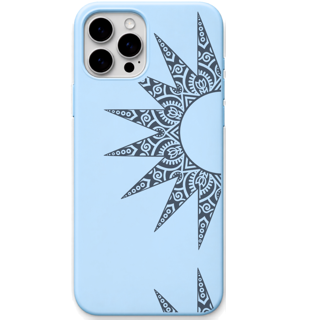 Mandala Sunburst engraved silicone phone cover in Sky Blue