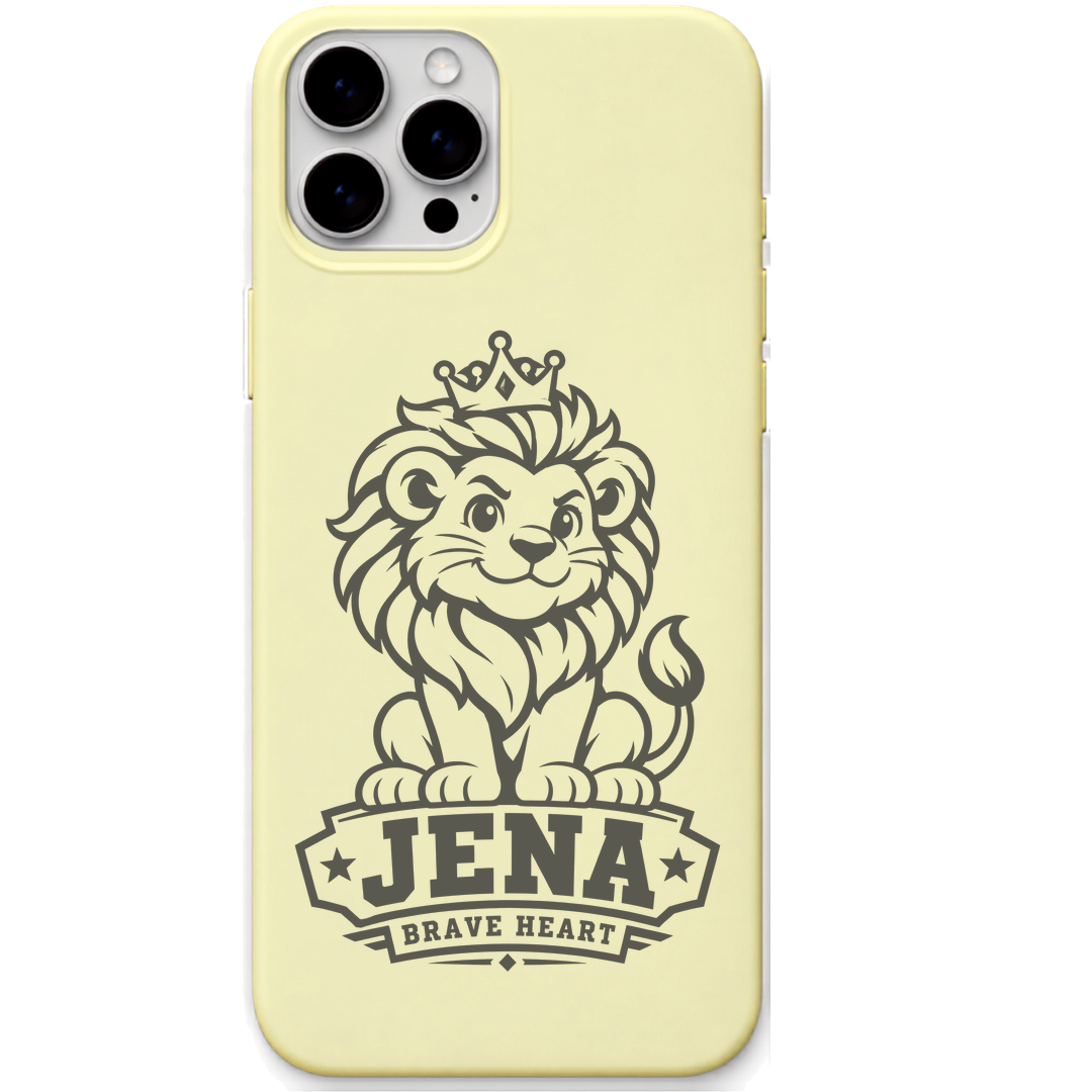 Jena Brave Heart Lion engraved pastel silicone phone cover in Lemon Yellow