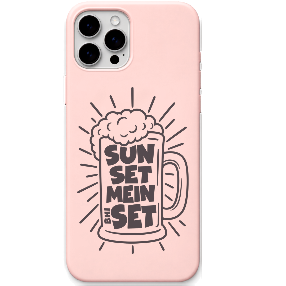 Sun Set Mein Set funny hinglish wordplay engraved silicone phone cover in Blush Pink