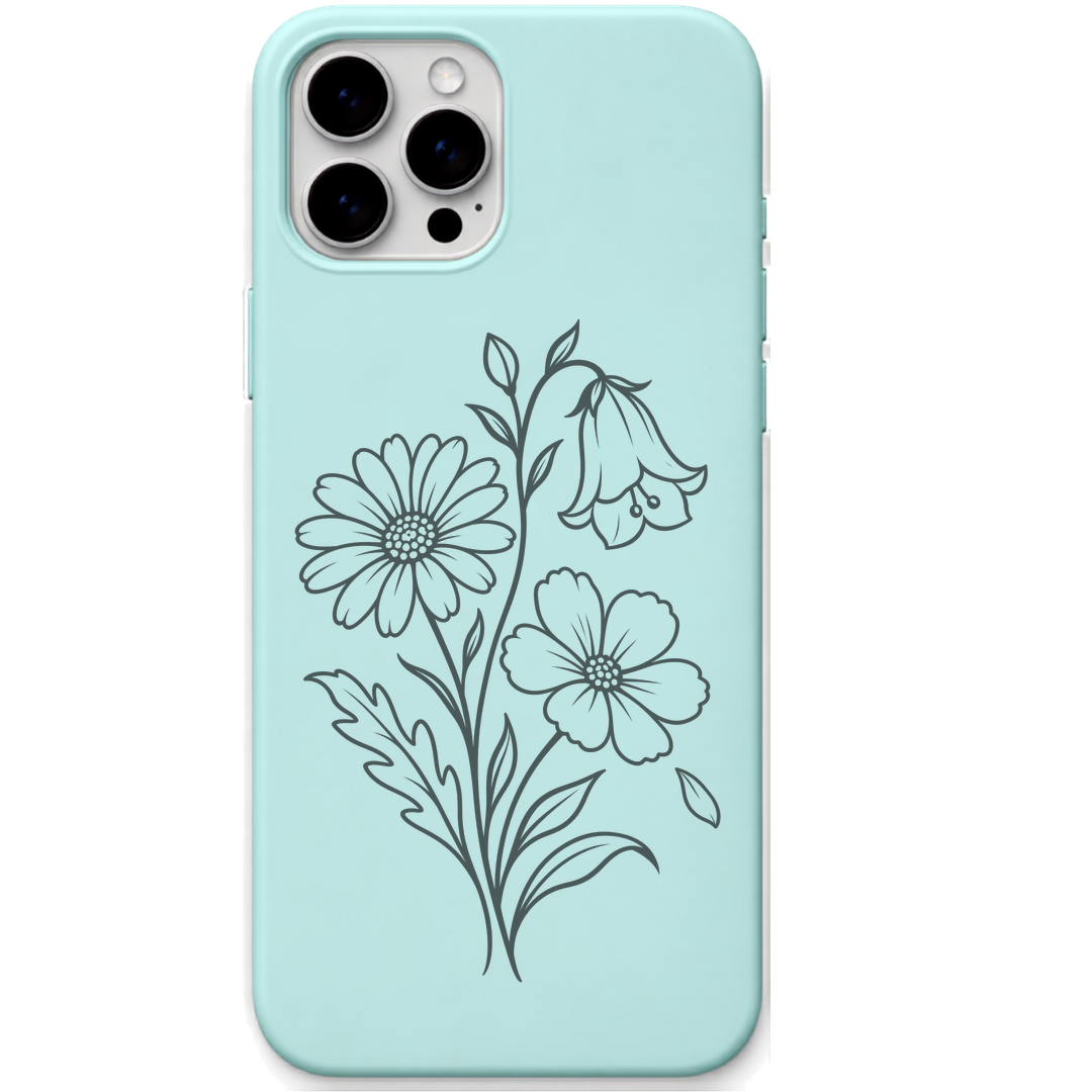 Wildflower Energy wildflower bouquet engraved pastel silicone phone cover in Mint Green