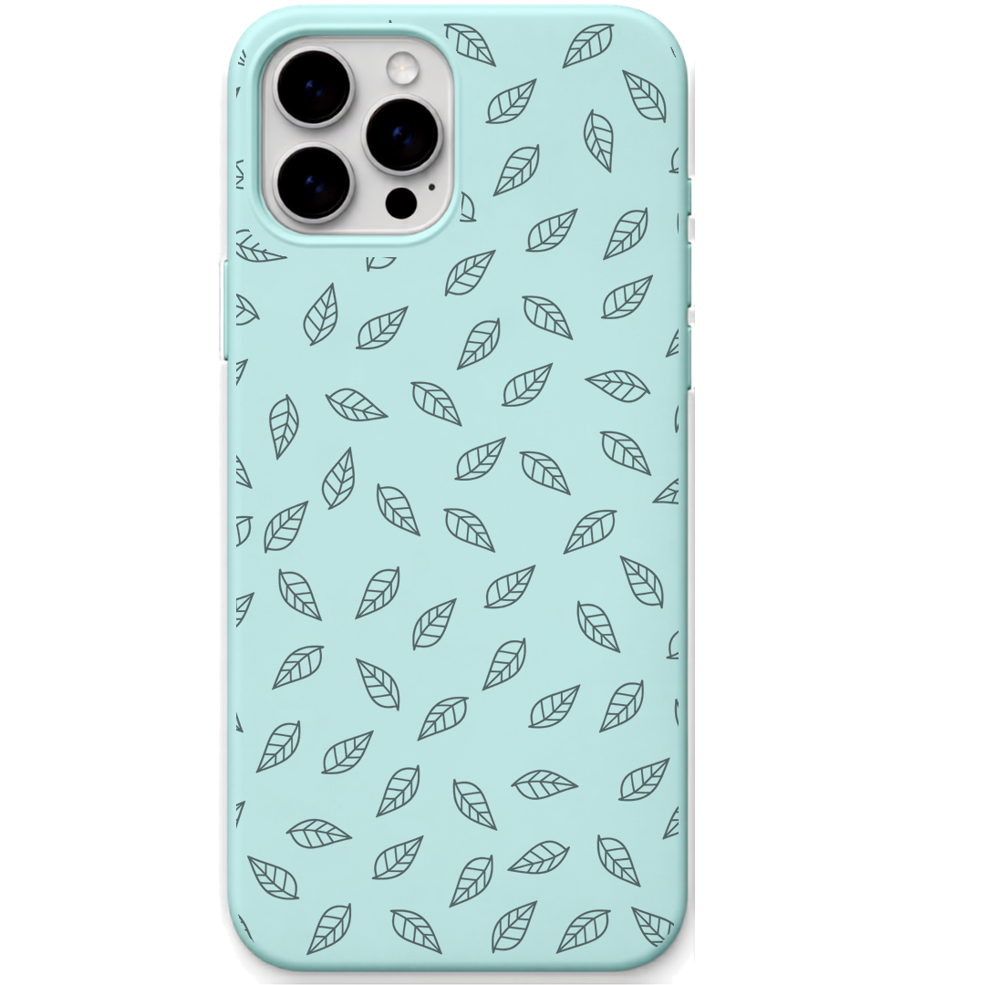 Leaf Scatter engraved silicone phone cover in Mint Green