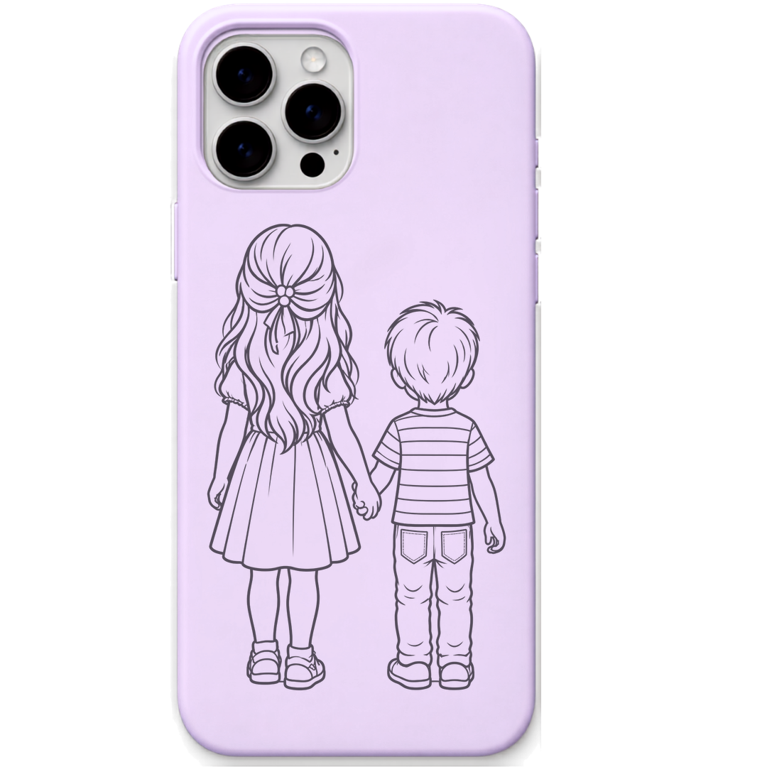 My First Best Friend sister brother line art engraved pastel silicone phone cover in Lavender