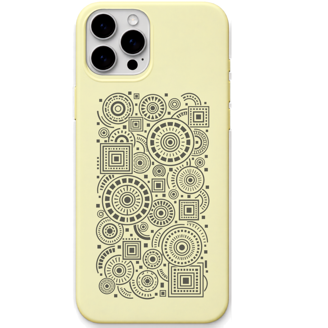 Organised Chaos circle square pattern engraved pastel silicone phone cover in Lemon Yellow