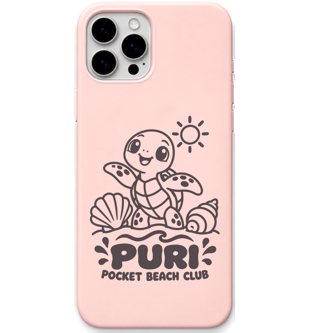 Puri Pocket Beach Club Turtle engraved pastel silicone phone cover in Blush Pink