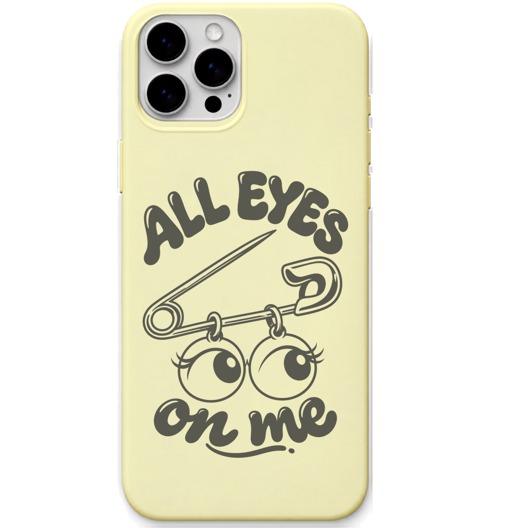 All Eyes On Me Safety Pin cute eye wordplay engraved silicone phone cover in Lemon Yellow