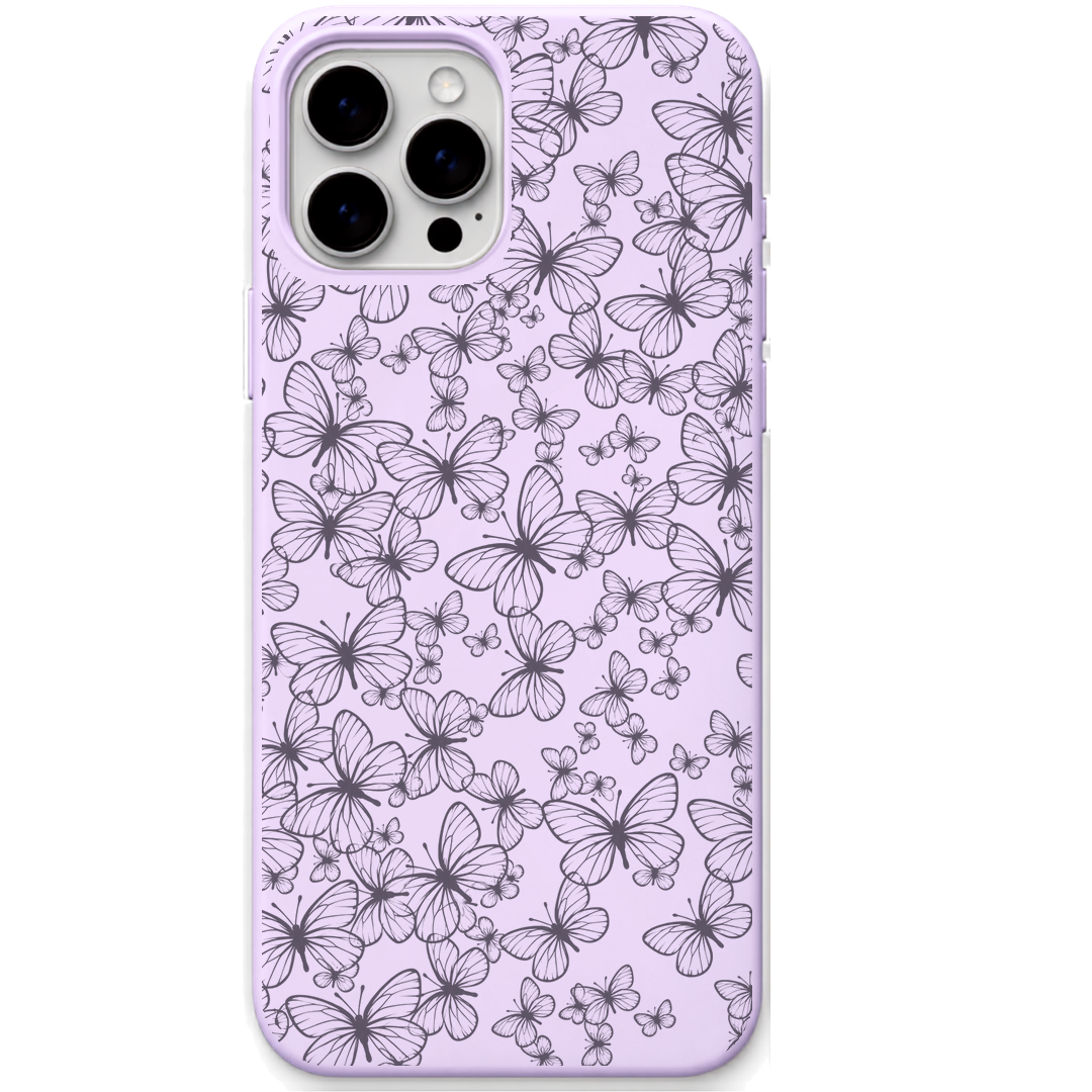 Butterfly Meadow engraved silicone phone cover in Lavender