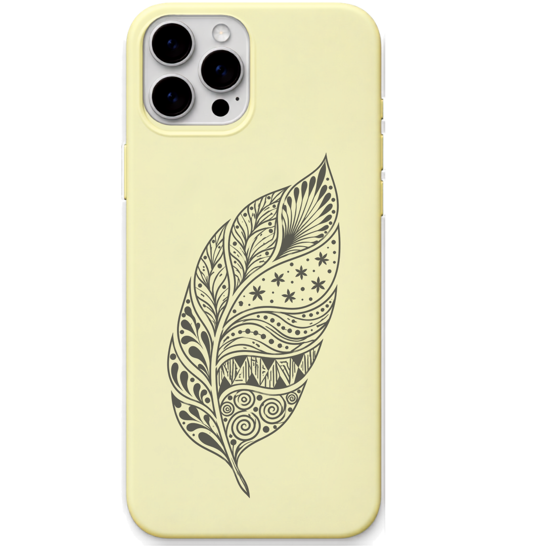 Free Spirit Feather patterned feather engraved pastel silicone phone cover in Lemon Yellow