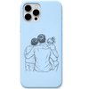 Dads Whole World dad two children line art engraved pastel silicone phone cover in Sky Blue