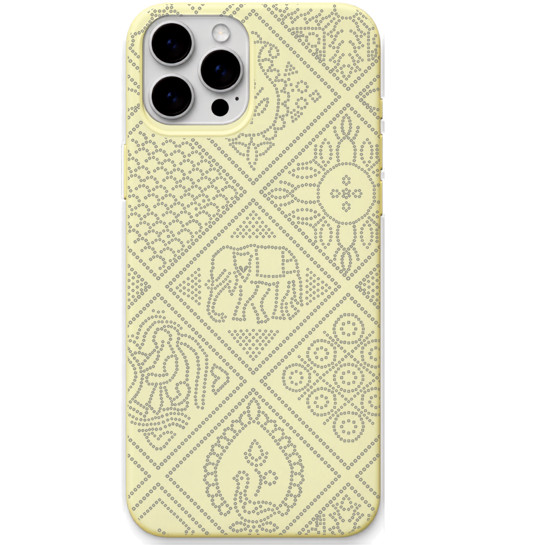 Heritage Bandhani Folk Art engraved silicone phone cover in Lemon Yellow