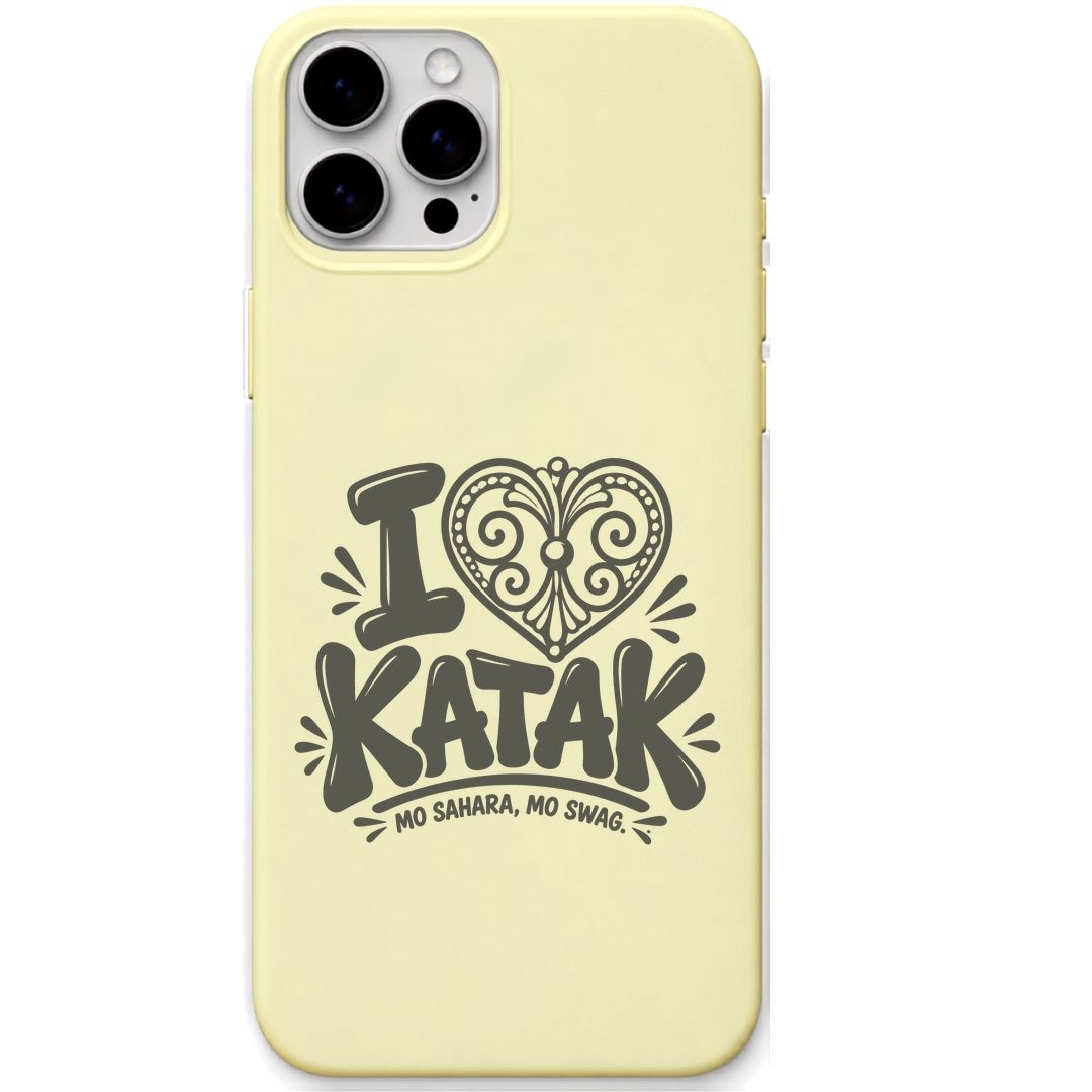 I Love Katak Filigree Heart engraved pastel silicone phone cover in Lemon Yellow
