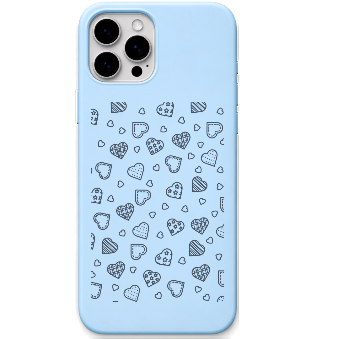Classic Mixed Hearts mixed heart pattern engraved pastel silicone phone cover in Sky Blue