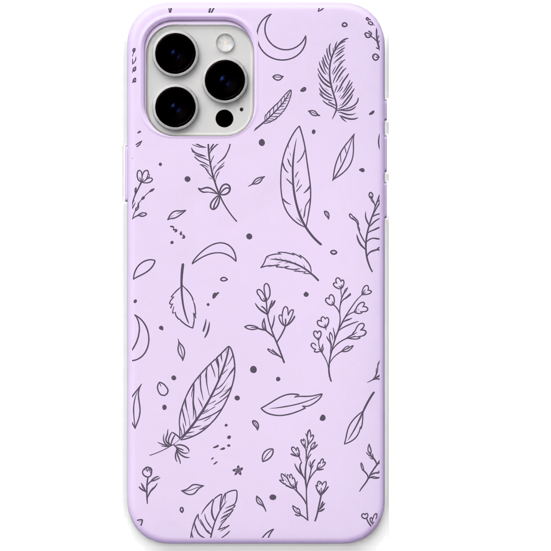 Feather Dreams engraved silicone phone cover in Lavender