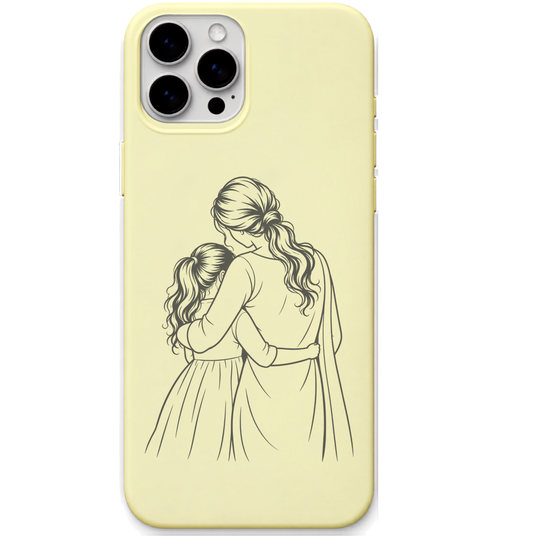 Her First Best Friend mother daughter line art engraved pastel silicone phone cover in Lemon Yellow