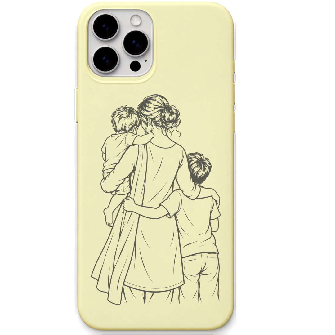 Double Trouble Mums Team mum three children line art engraved pastel silicone phone cover in Lemon Yellow