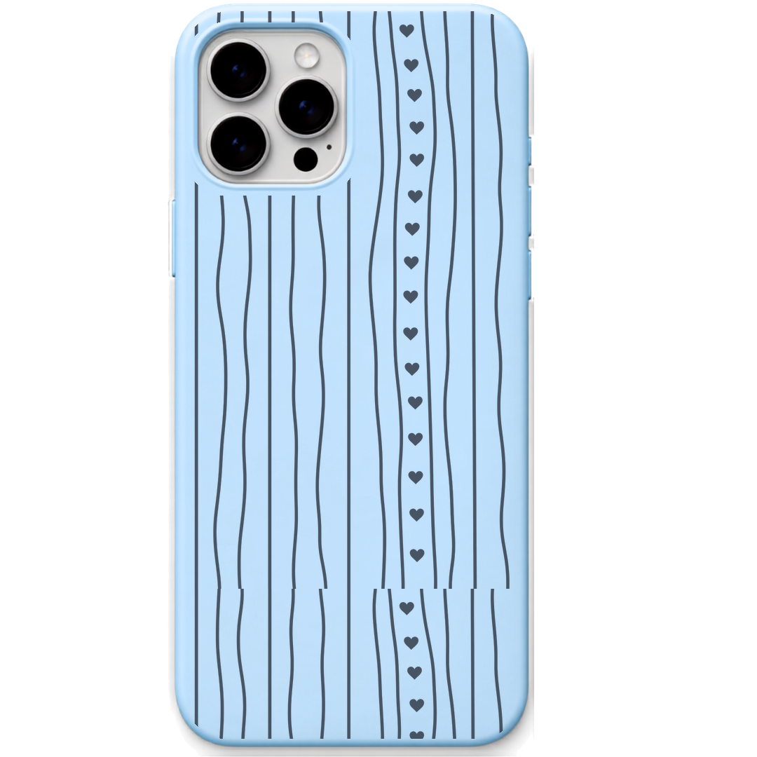 Heart Waves engraved silicone phone cover in Sky Blue
