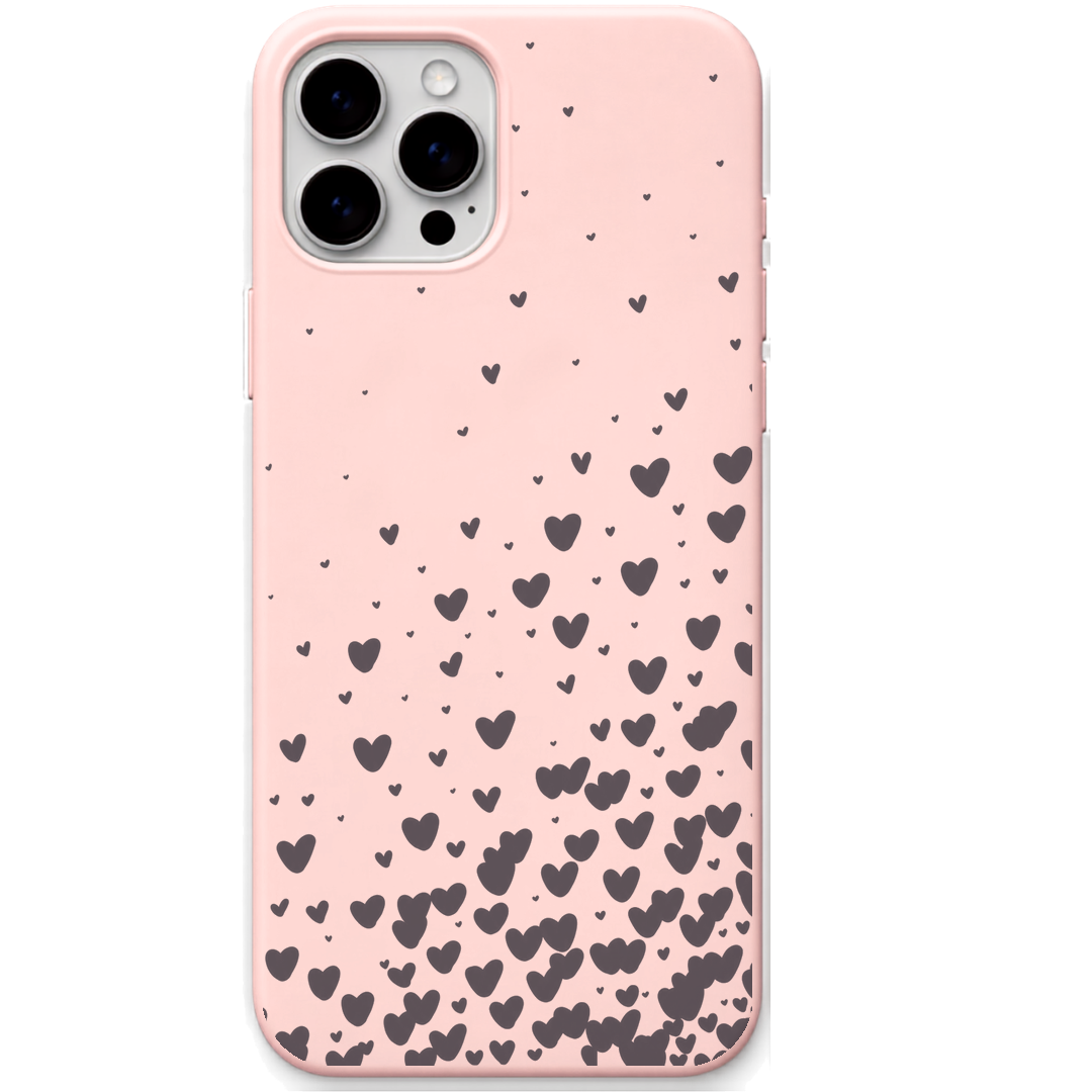 Falling Hearts engraved silicone phone cover in Blush Pink