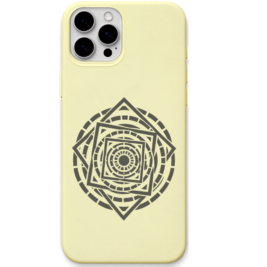 Infinite Windows nested geometric mandala engraved pastel silicone phone cover in Lemon Yellow