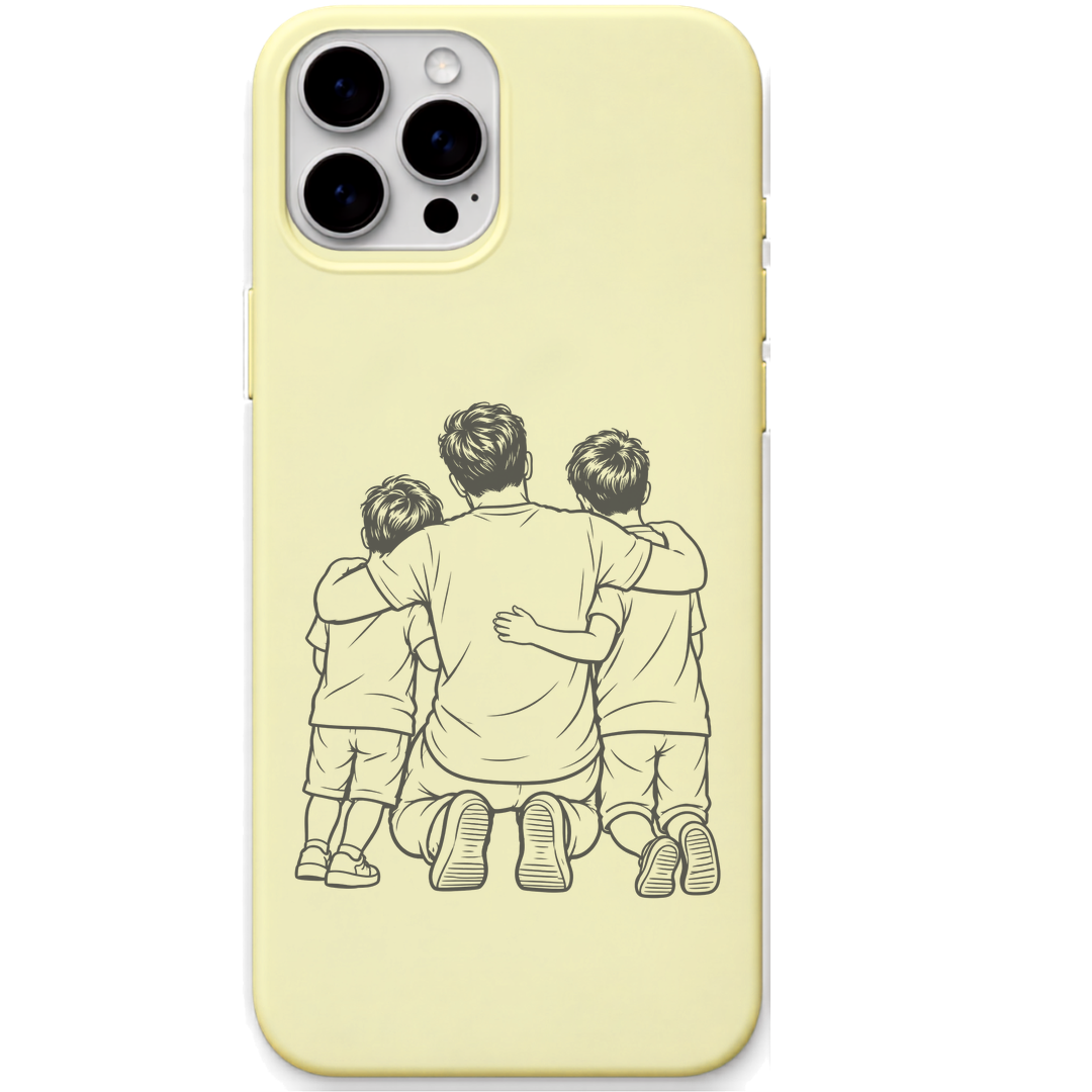 Team Papa dad two sons line art engraved pastel silicone phone cover in Lemon Yellow