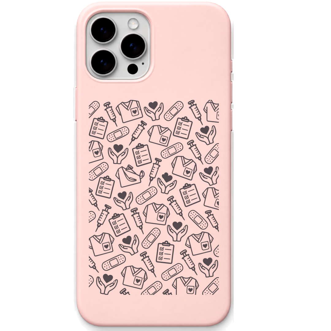 Nurse Care Medical Pattern engraved silicone phone cover in Blush Pink