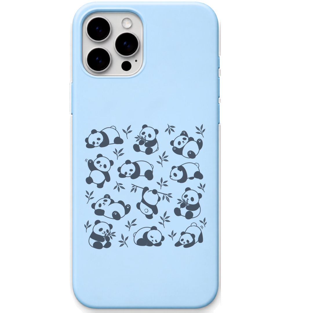 Panda Mood Repeat panda all over pattern engraved pastel silicone phone cover in Sky Blue