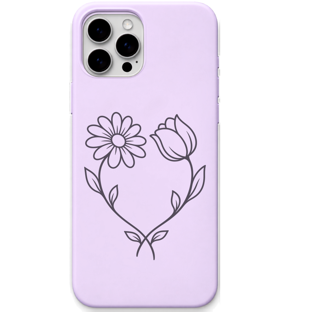 Two Stems One Heart heart shaped flower stems engraved pastel silicone phone cover in Lavender