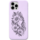 Wildflower Soul floral woman portrait engraved pastel silicone phone cover in Lavender
