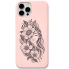 Wildflower Soul floral woman portrait engraved pastel silicone phone cover in Blush Pink