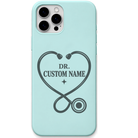 Personalised Dr Name Stethoscope Heart engraved silicone phone cover in Mint Green