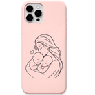 Double the Love mother twins line art engraved pastel silicone phone cover in Blush Pink