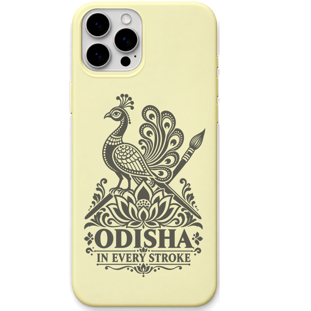 Odisha in Every Stroke Peacock engraved pastel silicone phone cover in Lemon Yellow