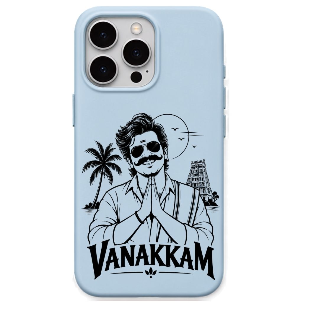 Vanakkam regional Indian iPhone cover in Sky Blue