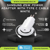 Samsung Galaxy A35 25W Type-C To Type-C Adaptive Fast Mobile Charger With Cable White