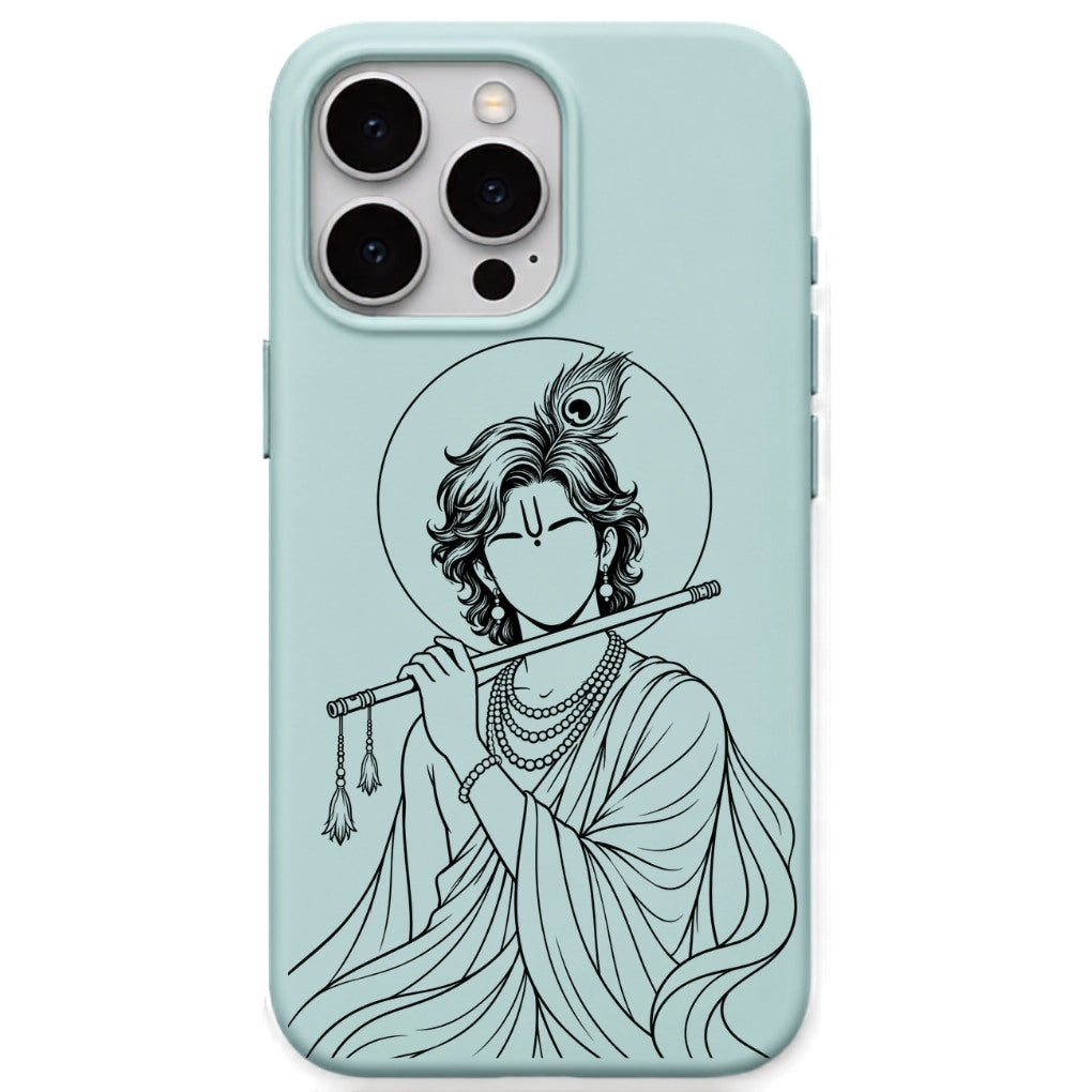 Krishna Bansuri Portrait phone cover in Mint Green