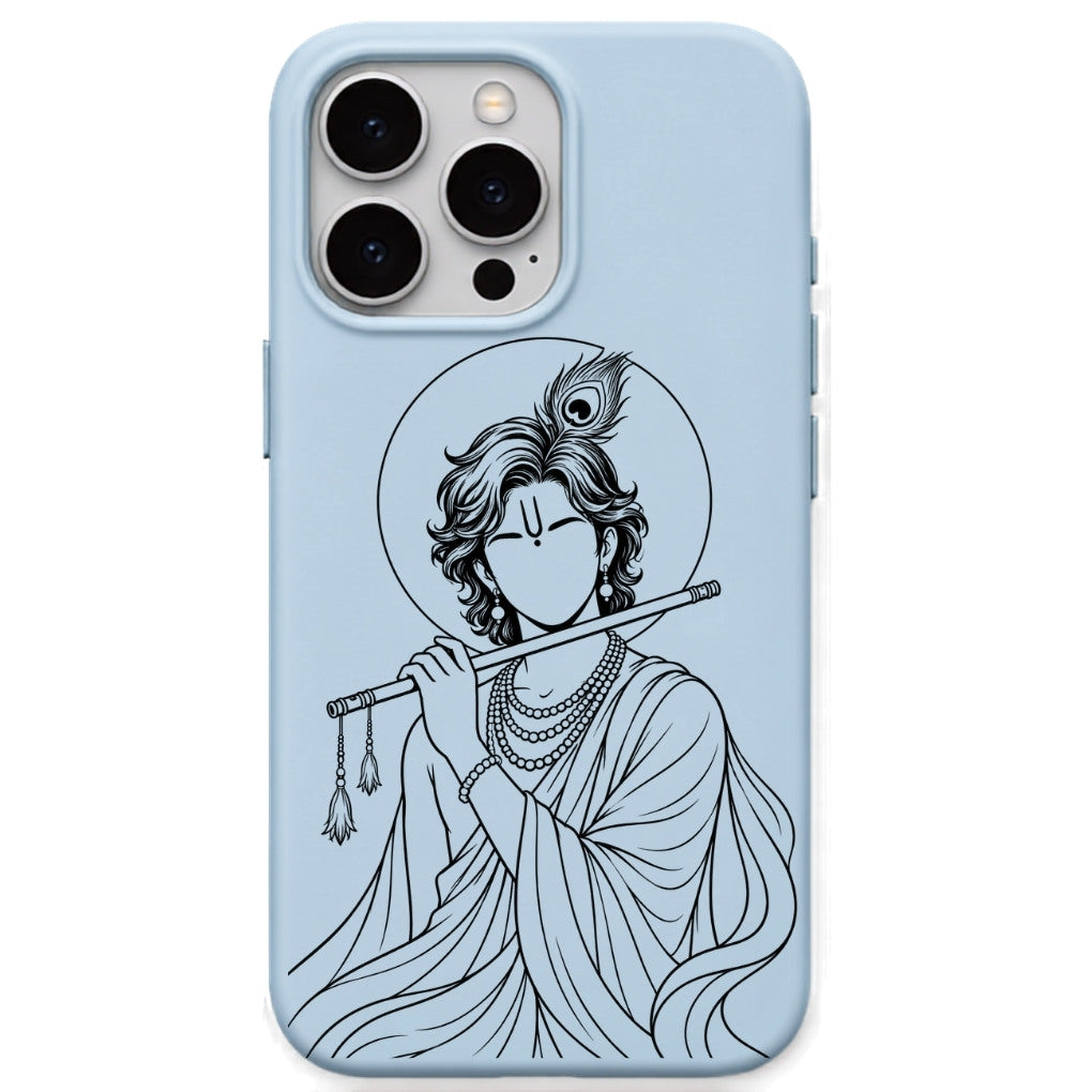Krishna Bansuri Portrait phone cover in Sky Blue
