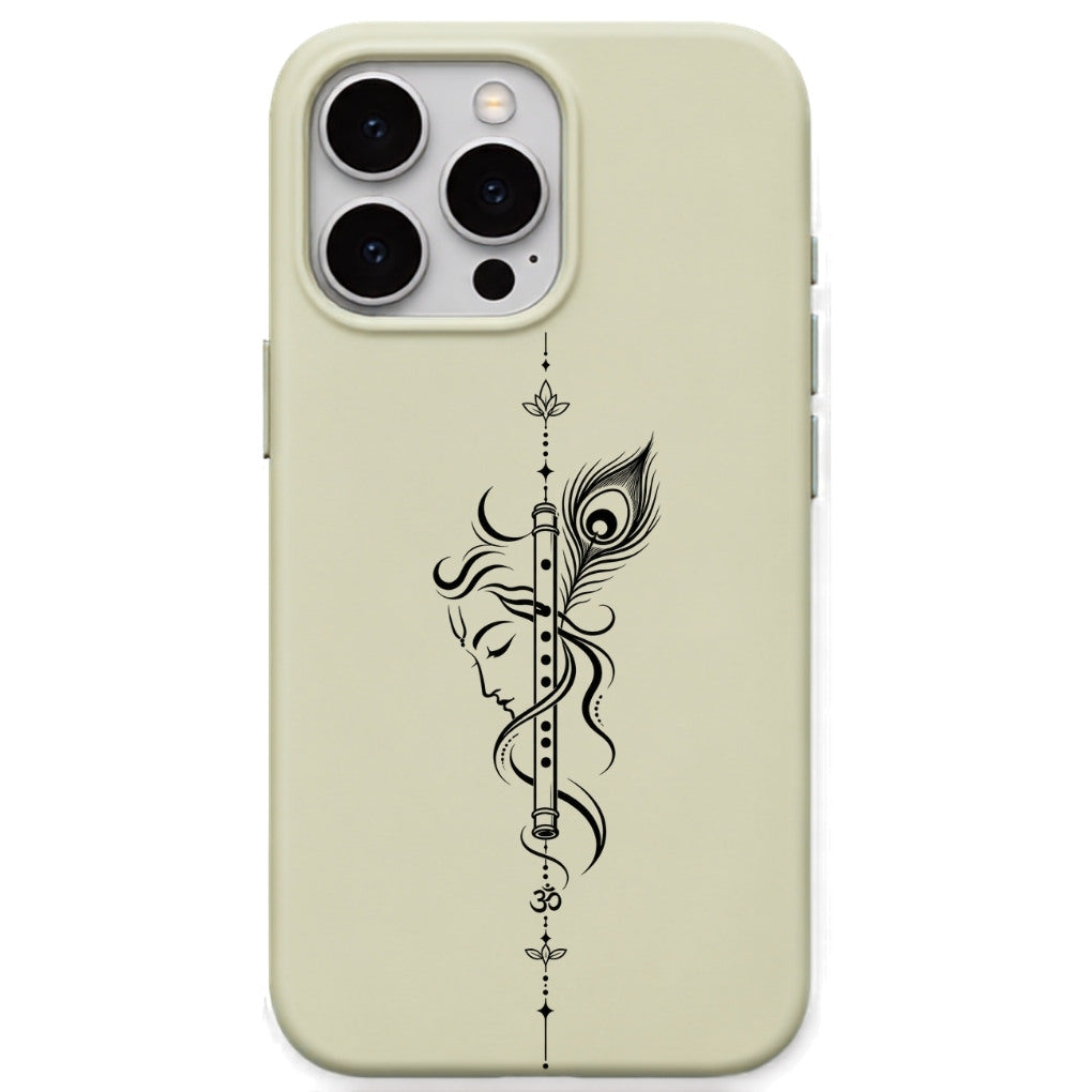 Krishna Flute & Peacock Feather phone cover in Lemon Yellow
