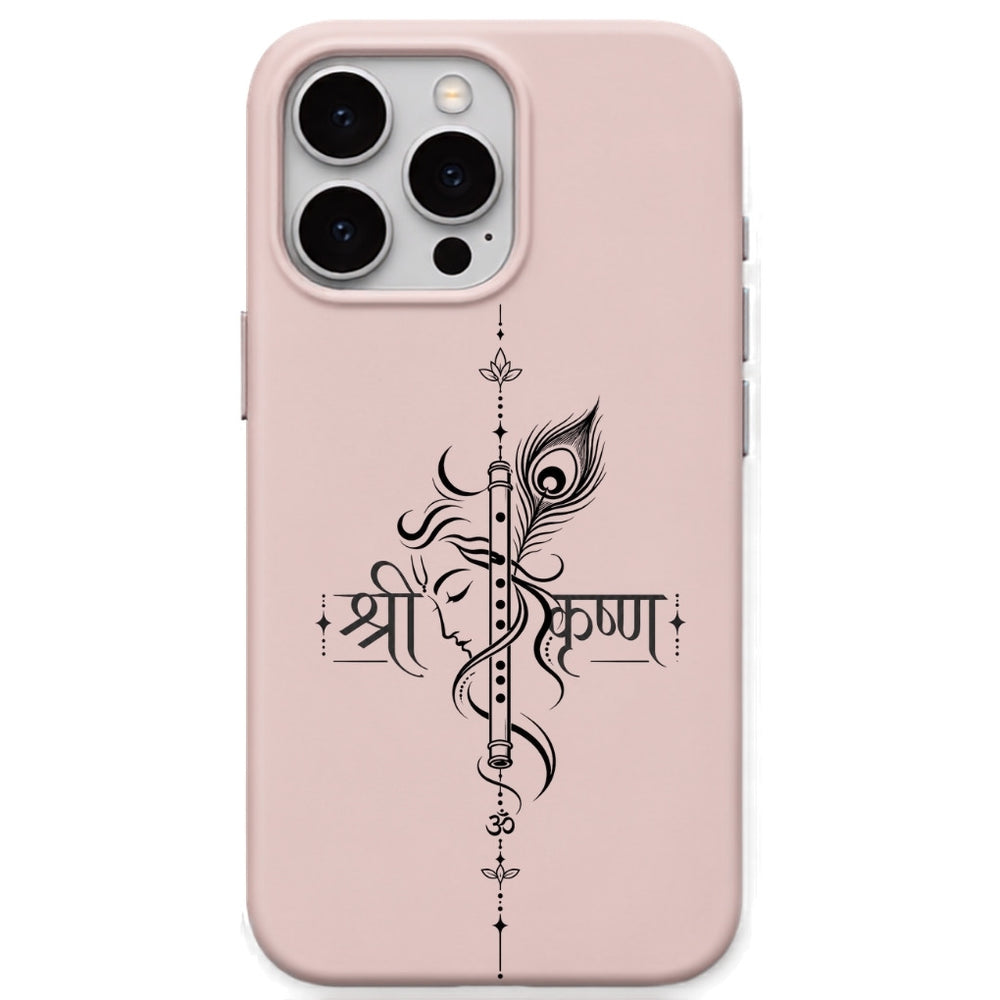 Shri Krishna Flute Typography phone cover in Blush Pink