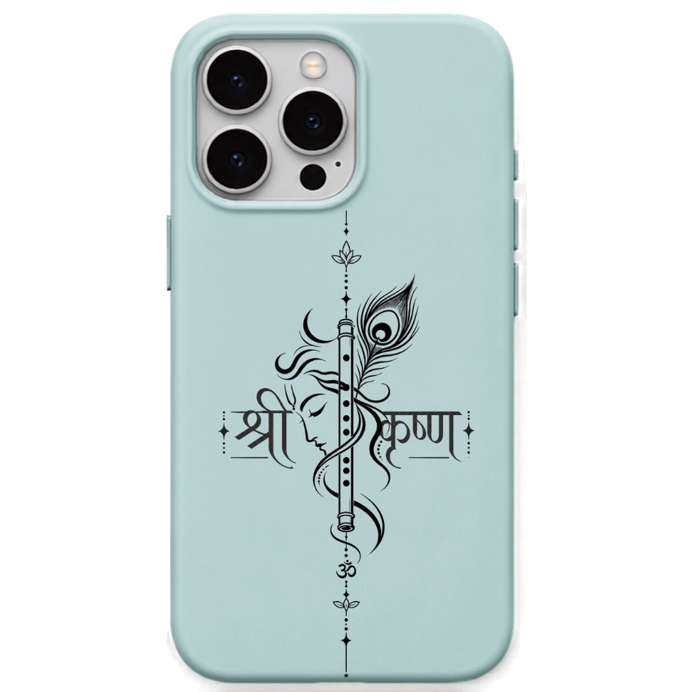 Shri Krishna Flute Typography phone cover in Mint Green