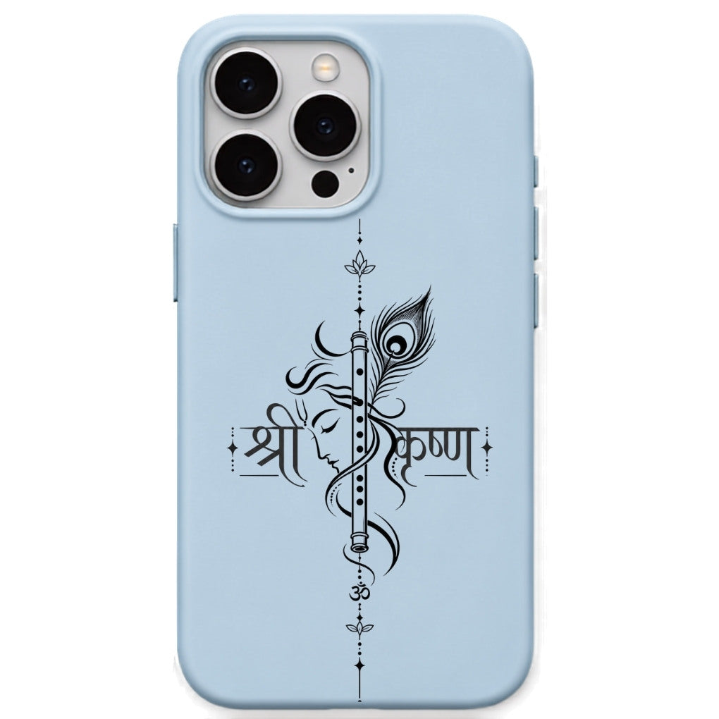 Shri Krishna Flute Typography phone cover in Sky Blue