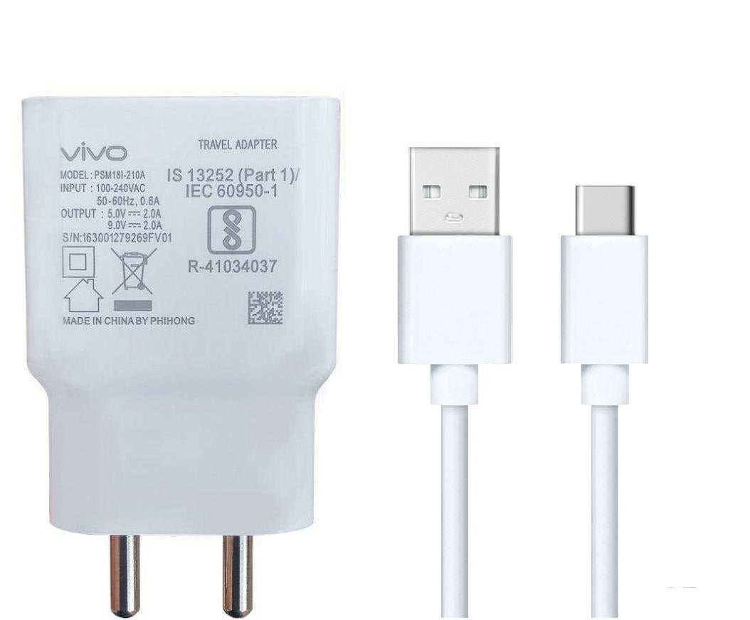 VIVO Y98 2Amp 9V Support Fast Charge Type C Mobile Charger With Cable (White)-chargingcable.in
