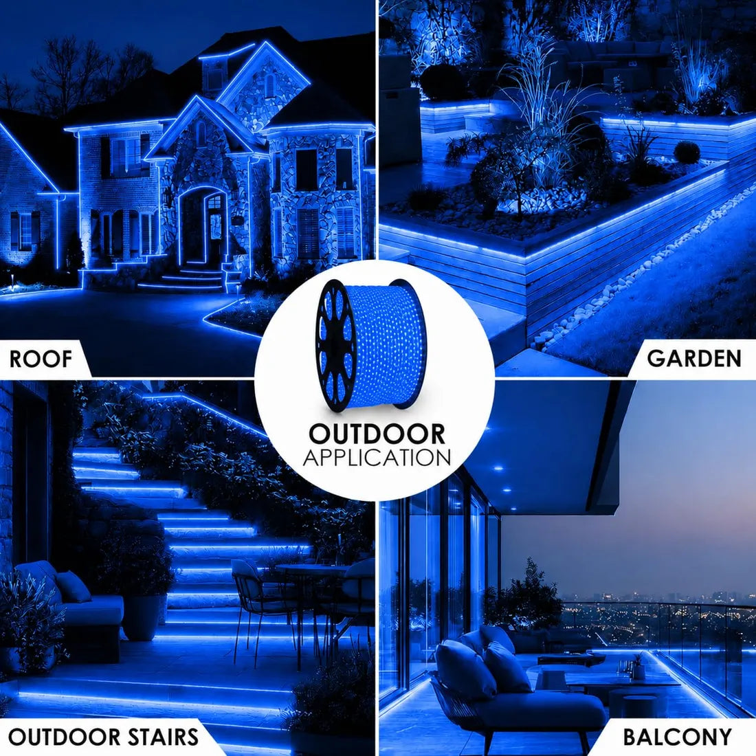 Rope-light application references for roofs, gardens, outdoor stairs and balconies